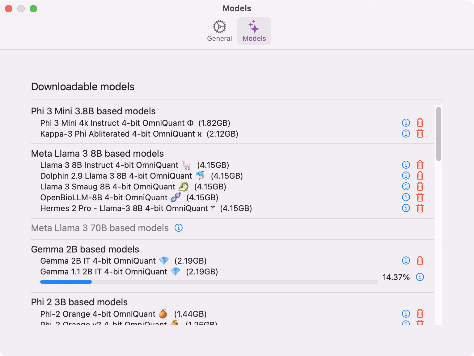 Downloadable LLM Models on Private LLM for Mac