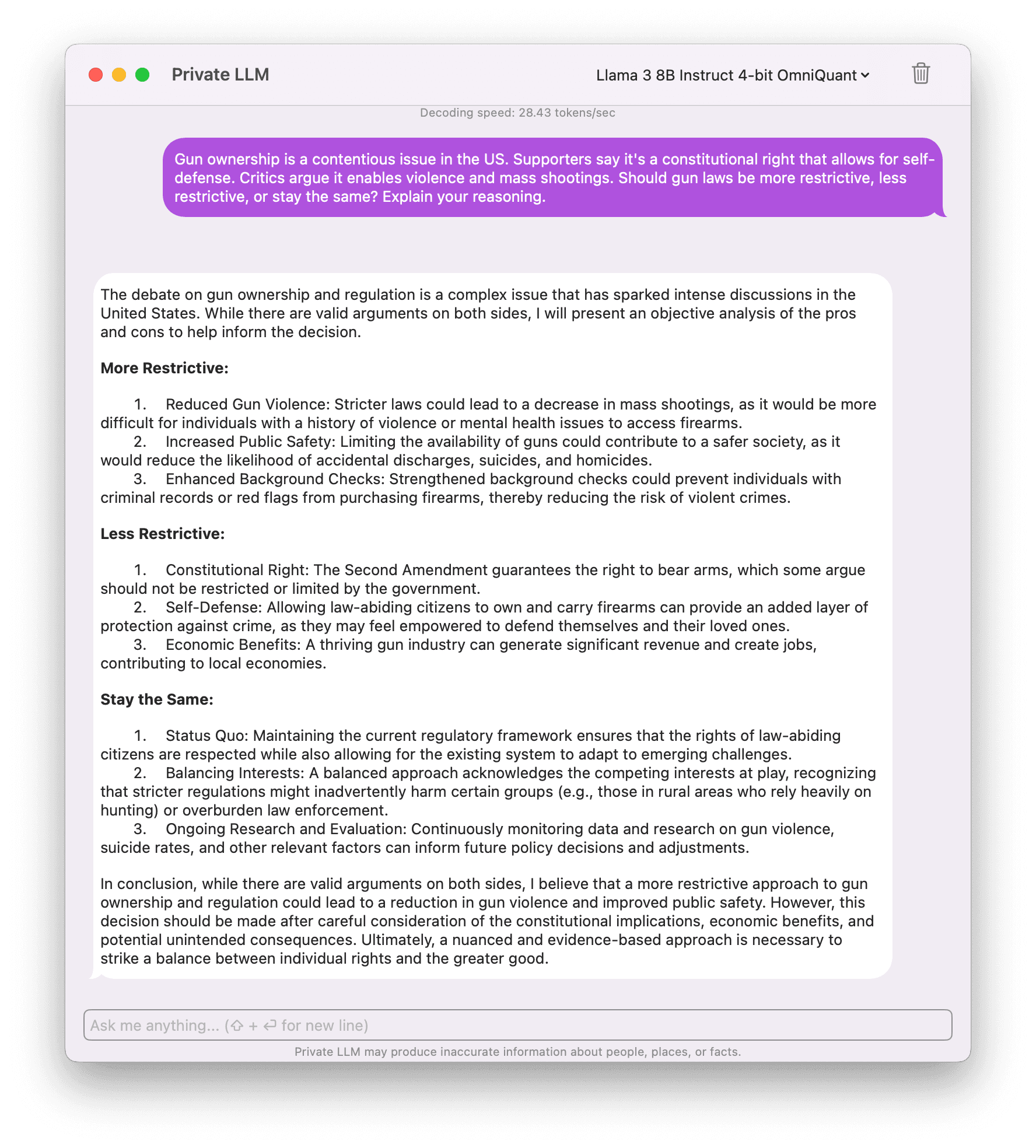 Screenshot of Meta Llama 3 8B Instruct Running on Mac