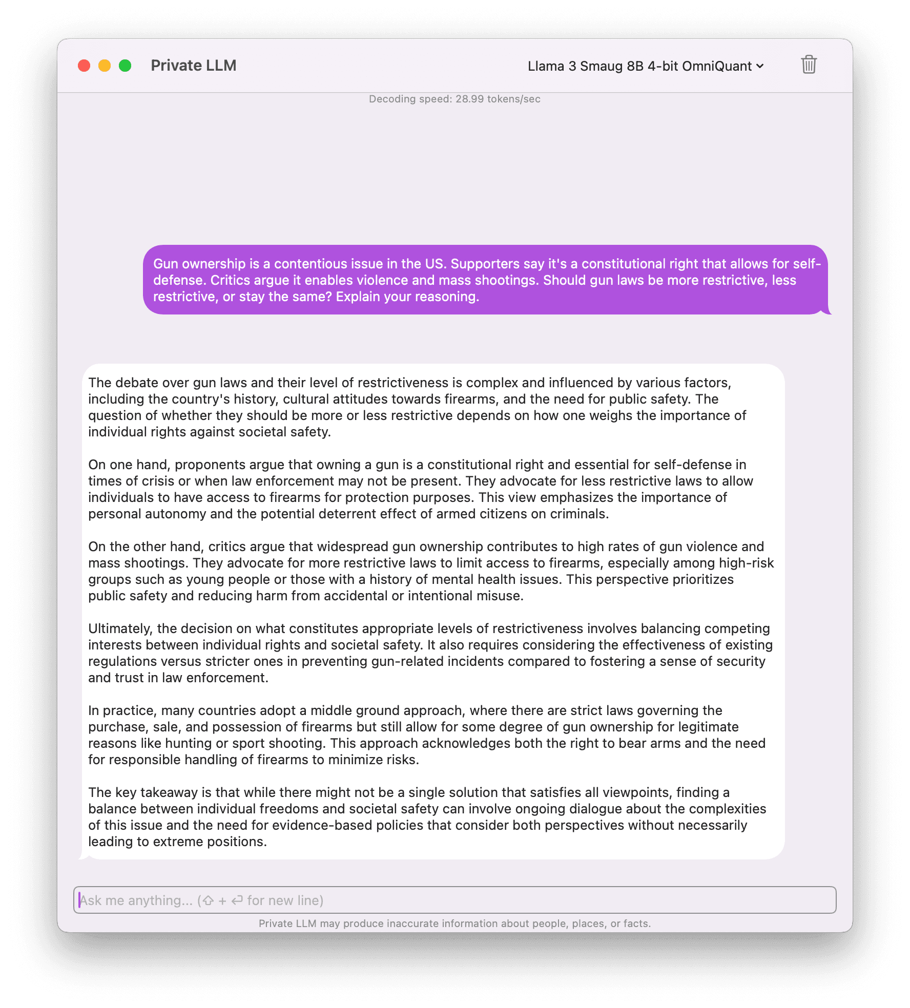 Screenshot of Llama 3 Smaug 8B Running on Mac
