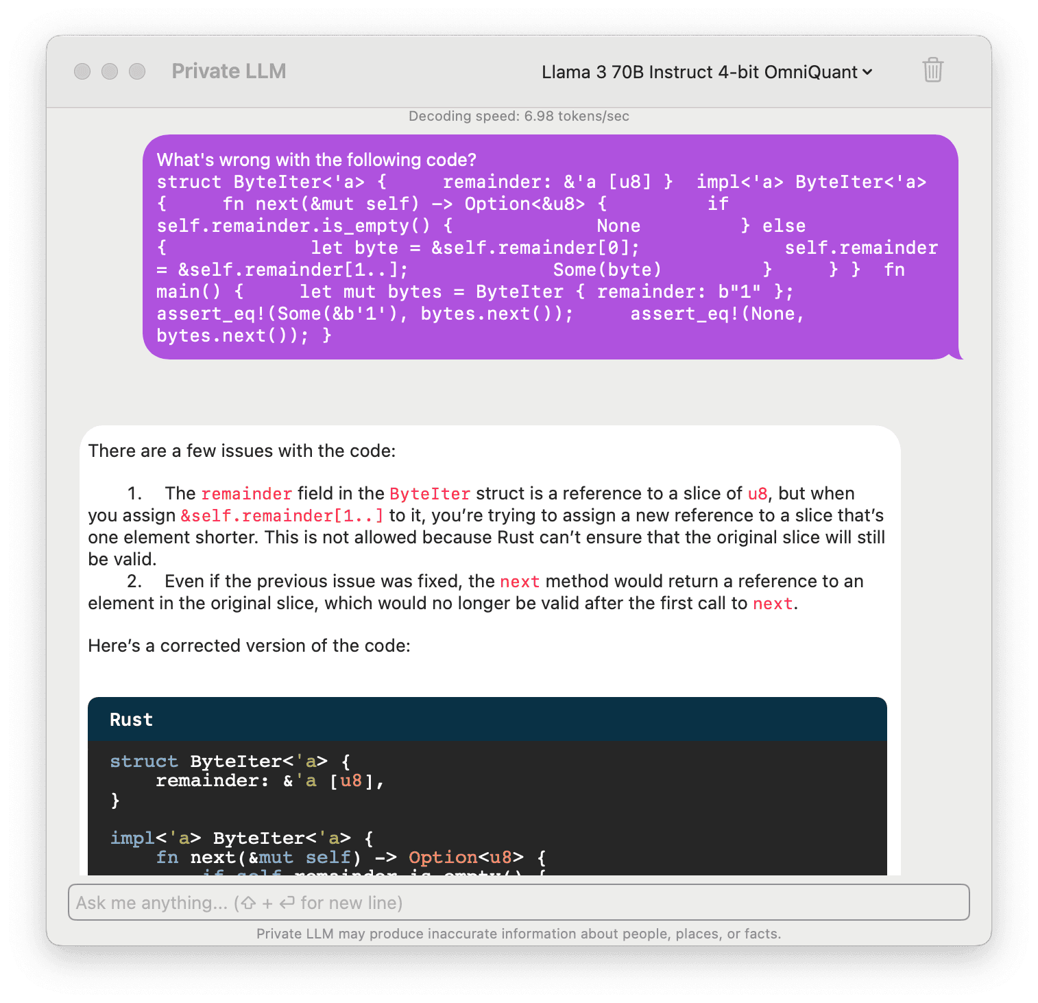Meta Llama 3 70B Running Locally on MacBook Pro