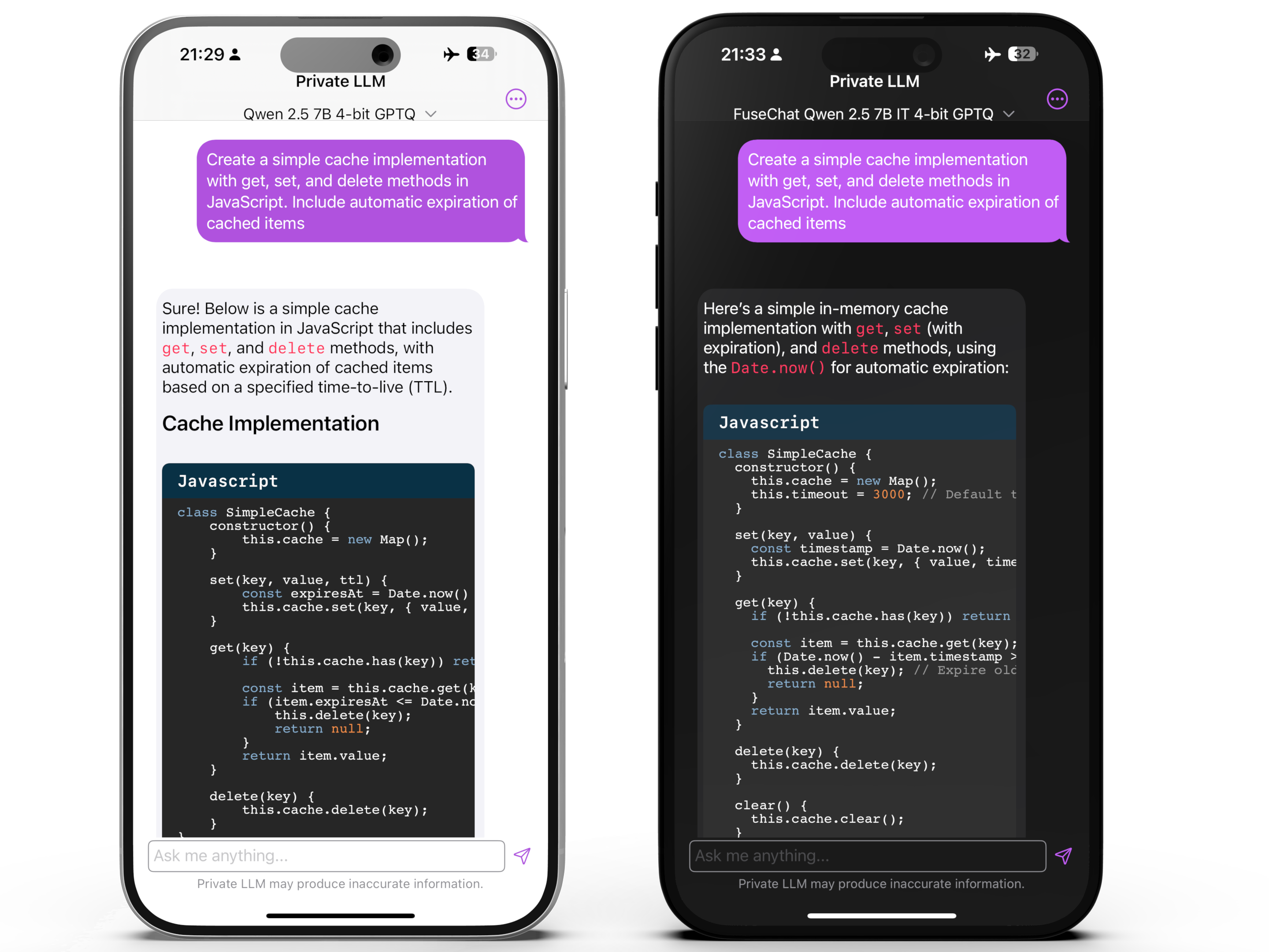 Comparison of Qwen 2.5 7B GPTQ and FuseChat Qwen 2.5 7B GPTQ JavaScript implementations